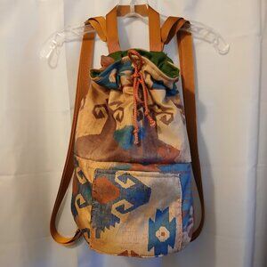 New Southwestern Cowgirl Bucket Tote Backpack Aztec Print Rust Brown Blue Green